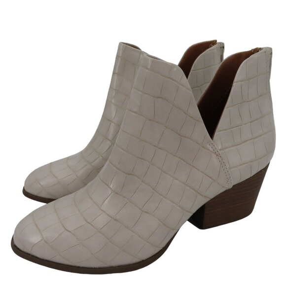 SO Womens 8 BARB Bone Croco Faux Leather Cut Out Ankle Booties Boots NEW in Box - Picture 1 of 12